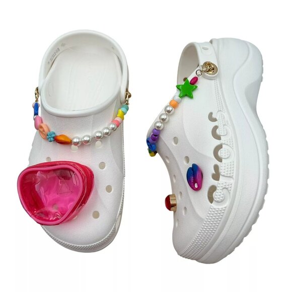 Crocs Women's Baya Midsummer Platform Clog Sandals Size 8 White Jibbitz Jewelry - Picture 5 of 14